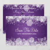 Invitation Mariage d'hiver Nuit scintillante Violet (Devant / Derrière)
