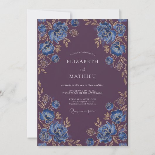 Invitation Mariage d'hiver opulent prune (Devant)
