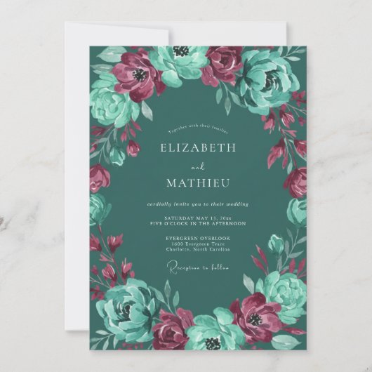 Invitation Mariage d'hiver opulent sarcelle foncé (Devant)