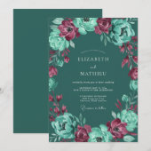 Invitation Mariage d'hiver opulent sarcelle foncé (Devant / Derrière)