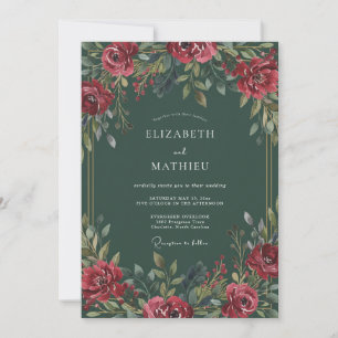 Invitation Mariage d'hiver opulent vert foncé