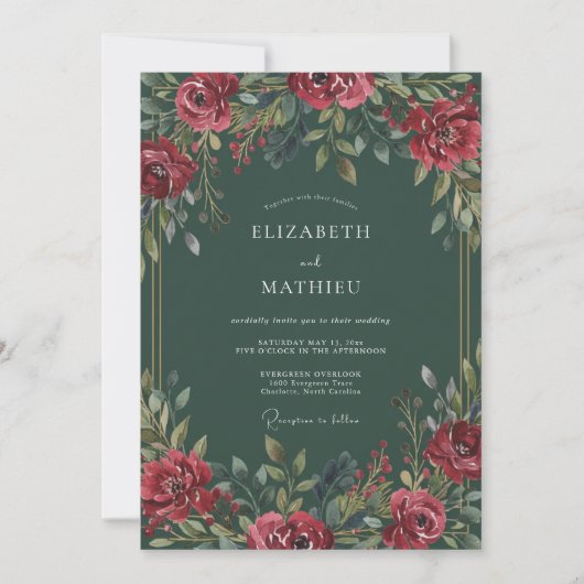 Invitation Mariage d'hiver opulent vert foncé (Devant)