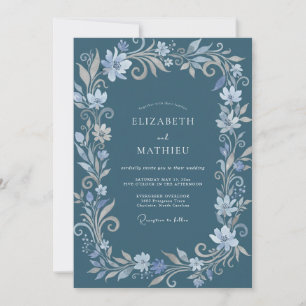 Invitation Mariage d'hiver orné de bleu acier
