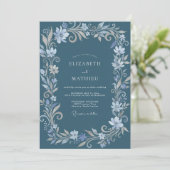 Invitation Mariage d'hiver orné de bleu acier (Debout devant)