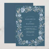 Invitation Mariage d'hiver orné de bleu acier (Devant / Derrière)