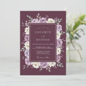 Invitation Mariage d'hiver orné de prune (Debout devant)