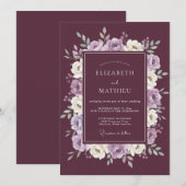 Invitation Mariage d'hiver orné de prune (Devant / Derrière)