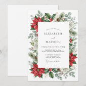 Invitation Mariage d'hiver orné de rouge (Devant / Derrière)