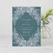 Invitation Mariage d'hiver orné de sarcelle foncée (Debout devant)