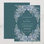 Invitation Mariage d'hiver orné de sarcelle foncée (Devant / Derrière)