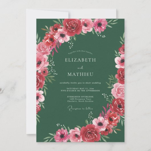 Invitation Mariage d'hiver orné de vert chasseur (Devant)
