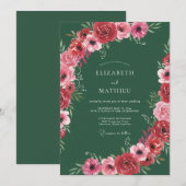 Invitation Mariage d'hiver orné de vert chasseur (Devant / Derrière)