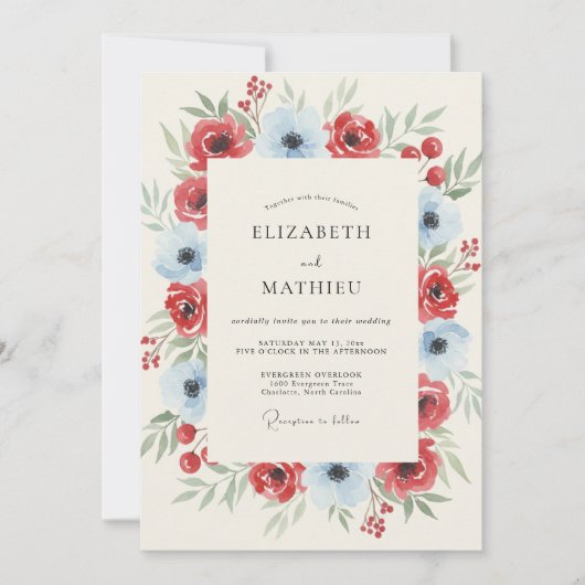 Invitation Mariage d'hiver peinturluré rouge-bleu (Devant)