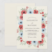 Invitation Mariage d'hiver peinturluré rouge-bleu (Devant / Derrière)