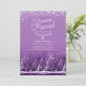 Invitation Mariage d'hiver pin lac blanc violet photo d'art (Debout devant)