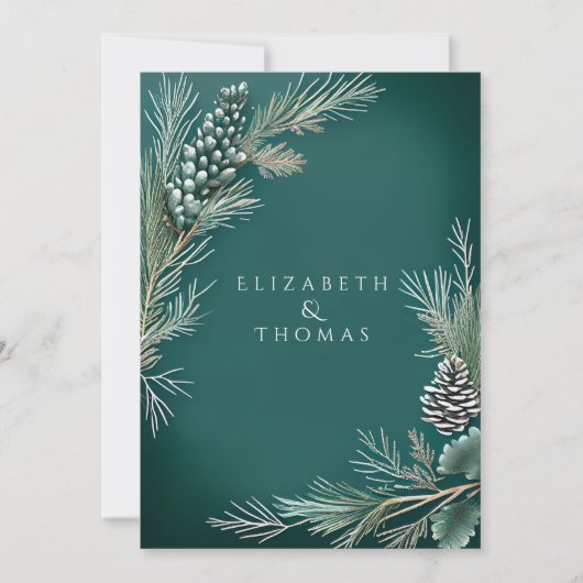 Invitation Mariage d'hiver Pine Berries Pine Branches (Devant)