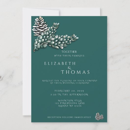 Invitation Mariage d'hiver Pine Berries Pine Branches (Dos)