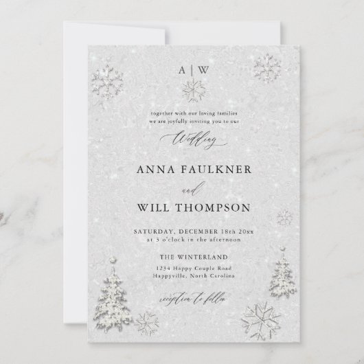Invitation Mariage d'hiver Pine blanche noire Mariage Wonderl (Devant)