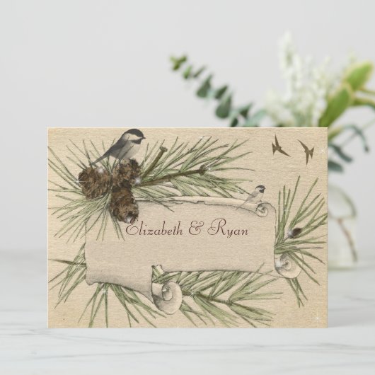 Invitation Mariage d'hiver, Pine Cônes Casquette noir Chicade (Debout devant)