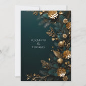 Invitation Mariage d'hiver Pine d'or cônes Pins vert aiguille (Devant)