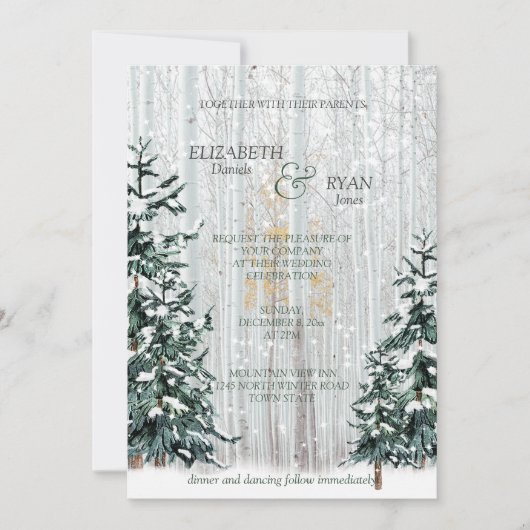 Invitation Mariage d'hiver Pine Trees White Birch Forest (Devant)