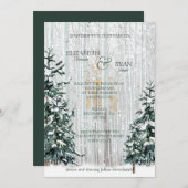 Invitation Mariage d'hiver Pine Trees White Birch Forest (Devant / Derrière)