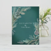 Invitation Mariage d'hiver Pins Baies Branches de pin (Debout devant)