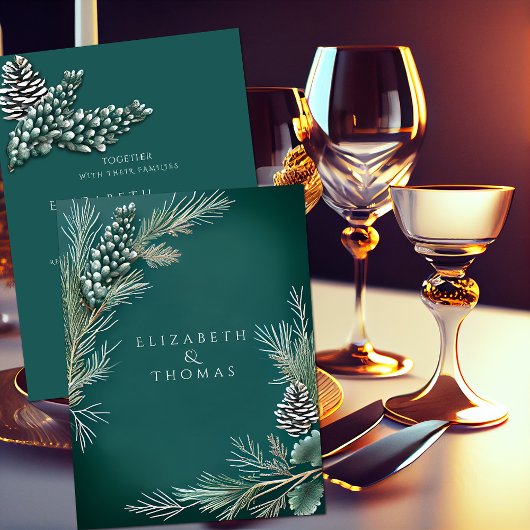 Invitation Mariage d'hiver Pins Baies Branches de pin