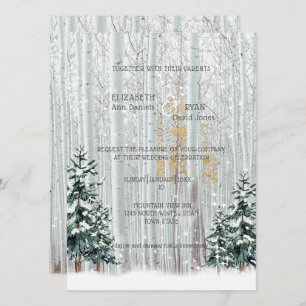 Invitation Mariage d'hiver Pins de Birch Blanche Neige