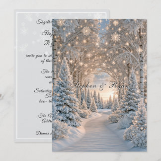 Invitation Mariage d'hiver Pins Flocons de neige Jolies Lumiè