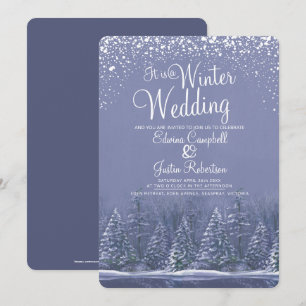Invitation Mariage d'hiver pins lac d'art bleu