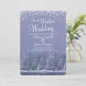 Invitation Mariage d'hiver pins lac d'art bleu (Debout devant)