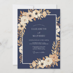 Invitation Mariage d'hiver poétique bleu marine