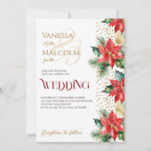 Invitation Mariage d'hiver poinsettia or tout en un modèle (Devant)