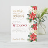 Invitation Mariage d'hiver poinsettia or tout en un modèle (Debout devant)