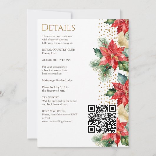 Invitation Mariage d'hiver poinsettia or tout en un modèle (Dos)