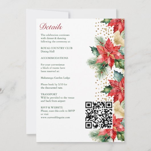 Invitation Mariage d'hiver poinsettia pin tout en un modèle (Dos)