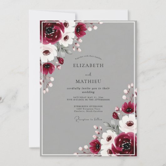 Invitation Mariage d'hiver poli bordeaux (Devant)