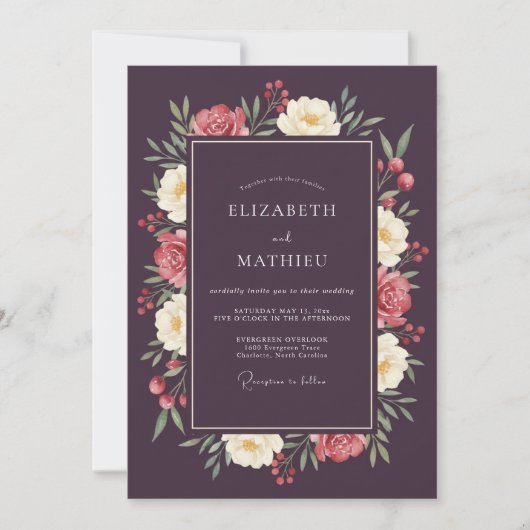 Invitation Mariage d'hiver profond prune maussade (Devant)