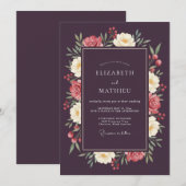 Invitation Mariage d'hiver profond prune maussade (Devant / Derrière)