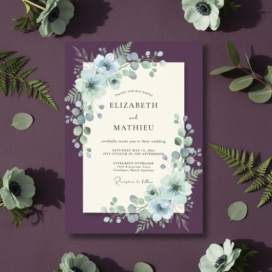 Invitation Mariage d'hiver prune régale