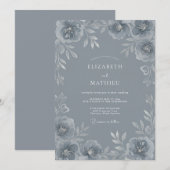 Invitation Mariage d'Hiver Raffiné Bleu Acier (Devant / Derrière)