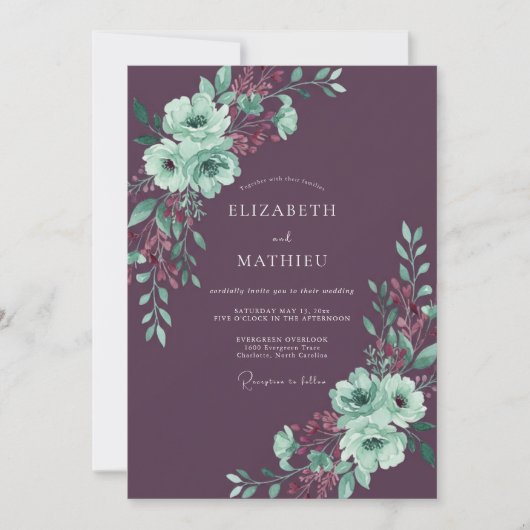Invitation Mariage d'hiver raffiné prune (Devant)
