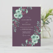 Invitation Mariage d'hiver raffiné prune (Debout devant)