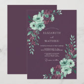 Invitation Mariage d'hiver raffiné prune (Devant / Derrière)