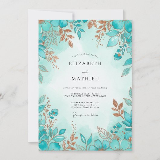 Invitation Mariage d'hiver raffiné turquoise (Devant)