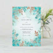 Invitation Mariage d'hiver raffiné turquoise (Debout devant)