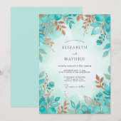 Invitation Mariage d'hiver raffiné turquoise (Devant / Derrière)