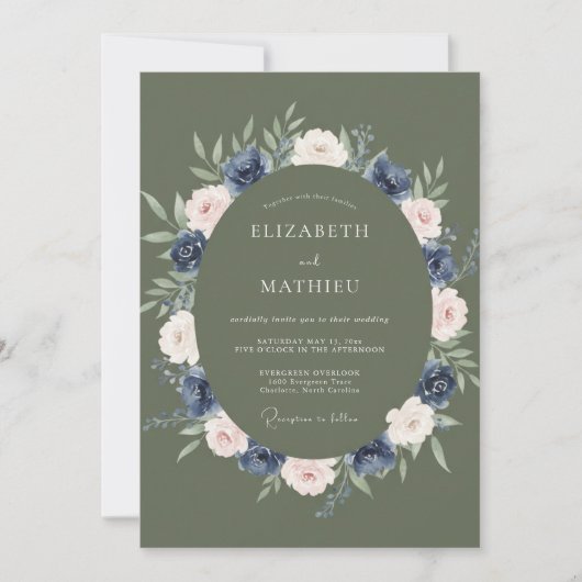 Invitation Mariage d'hiver raffiné vert olive (Devant)