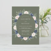 Invitation Mariage d'hiver raffiné vert olive (Debout devant)